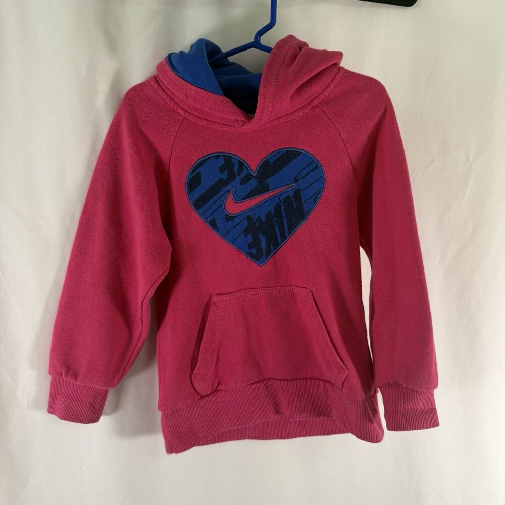 Nike Hoodie Toddler Girls 4T Pink Heart Shape Pullover Pockets Cotton Blend